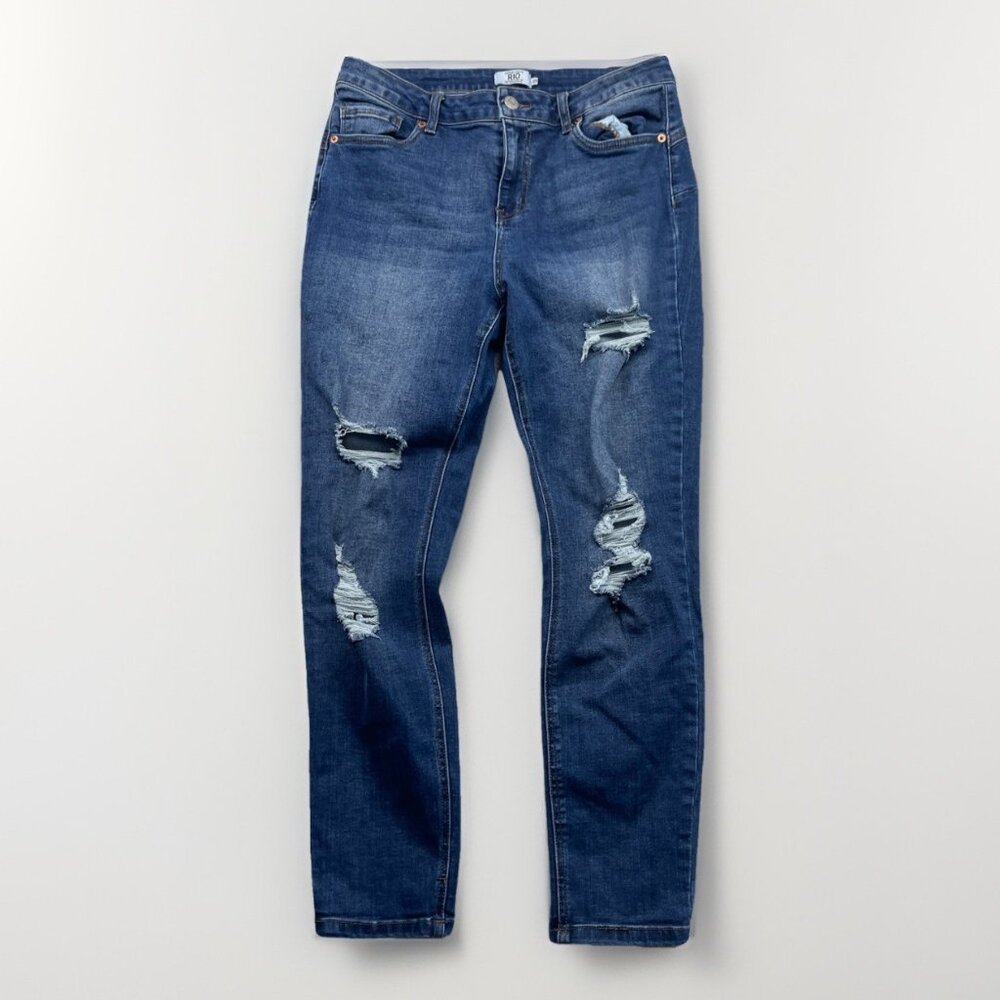 Y2K Refuge Denim Rio Mid Rise Push Up Distressed Raw Hem Skinny Jeans Size 09